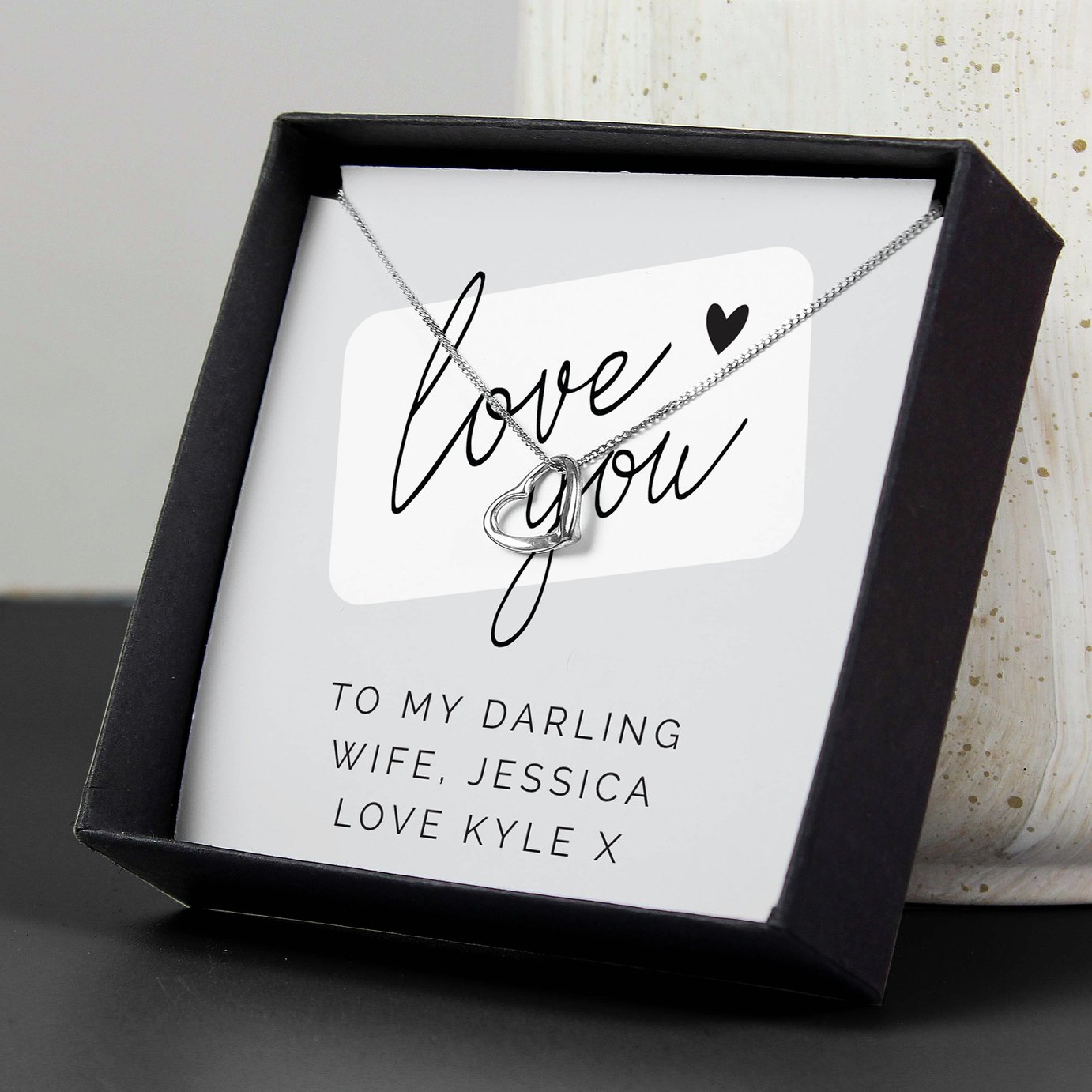 Personalised Memento Love You Silver Heart Necklace With Box