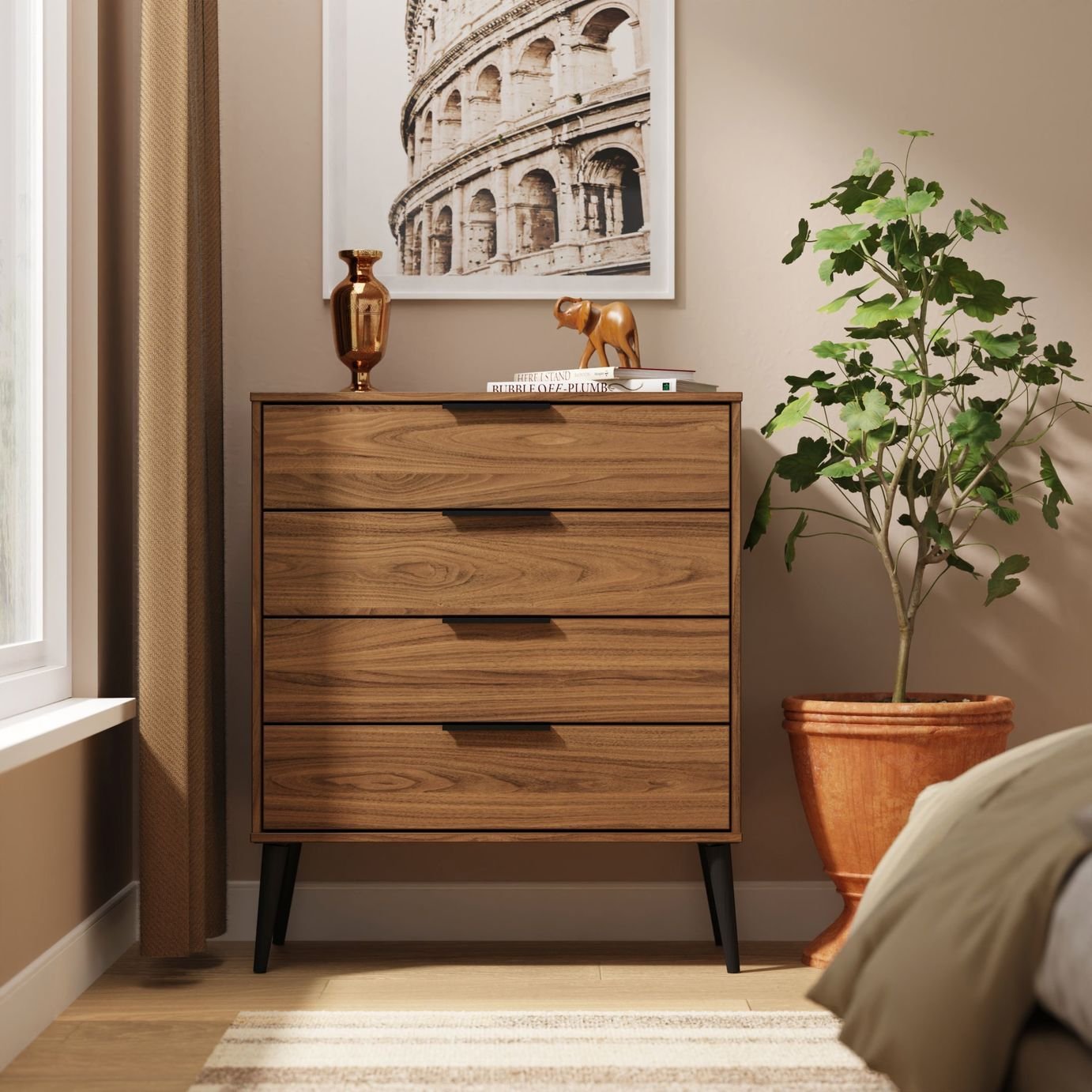 Livara Bergen 4 Drawer Chest - Walnut