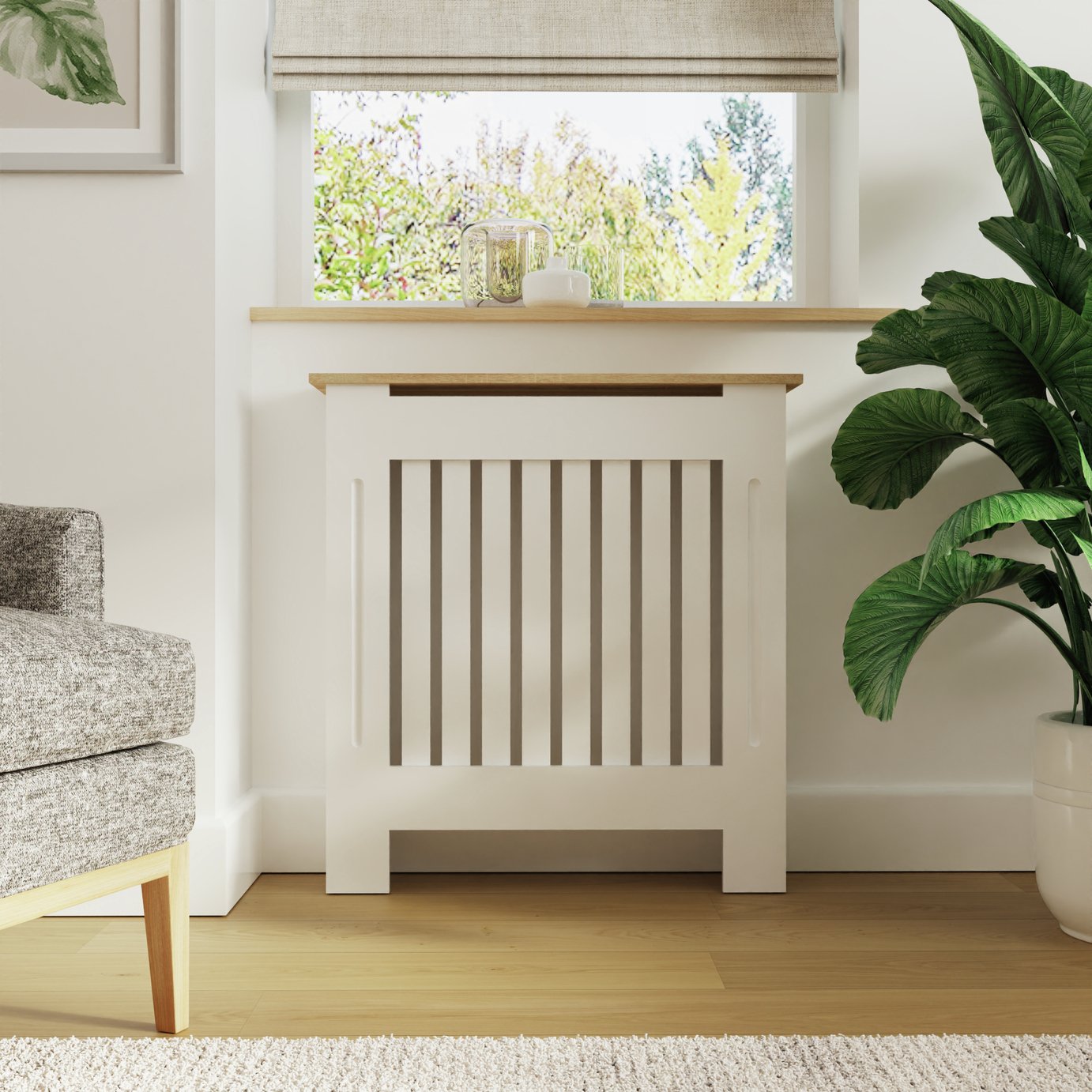 GFW Longslow Small Radiator Cover - White & Oak