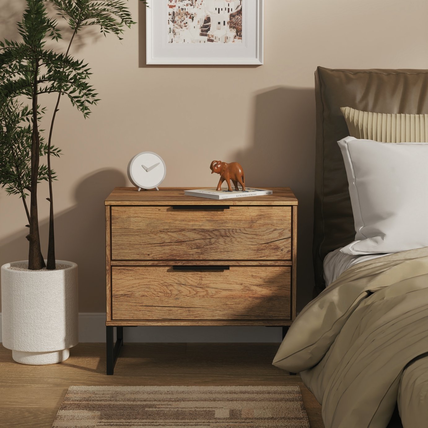 Livara Messina 2 Drawer Bedside Table - Oak