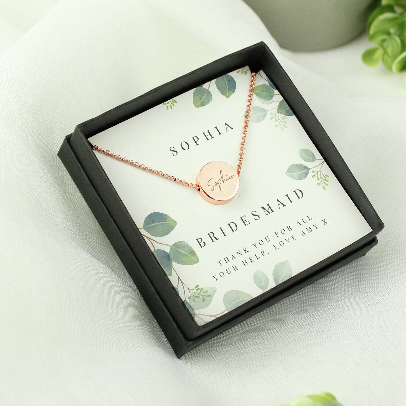 Personalised Memento Botanical Rose Gold Necklace with Box 