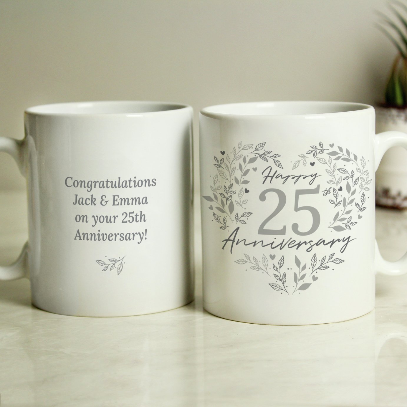 Personalised Message 25th Silver Wedding Anniversary Mug