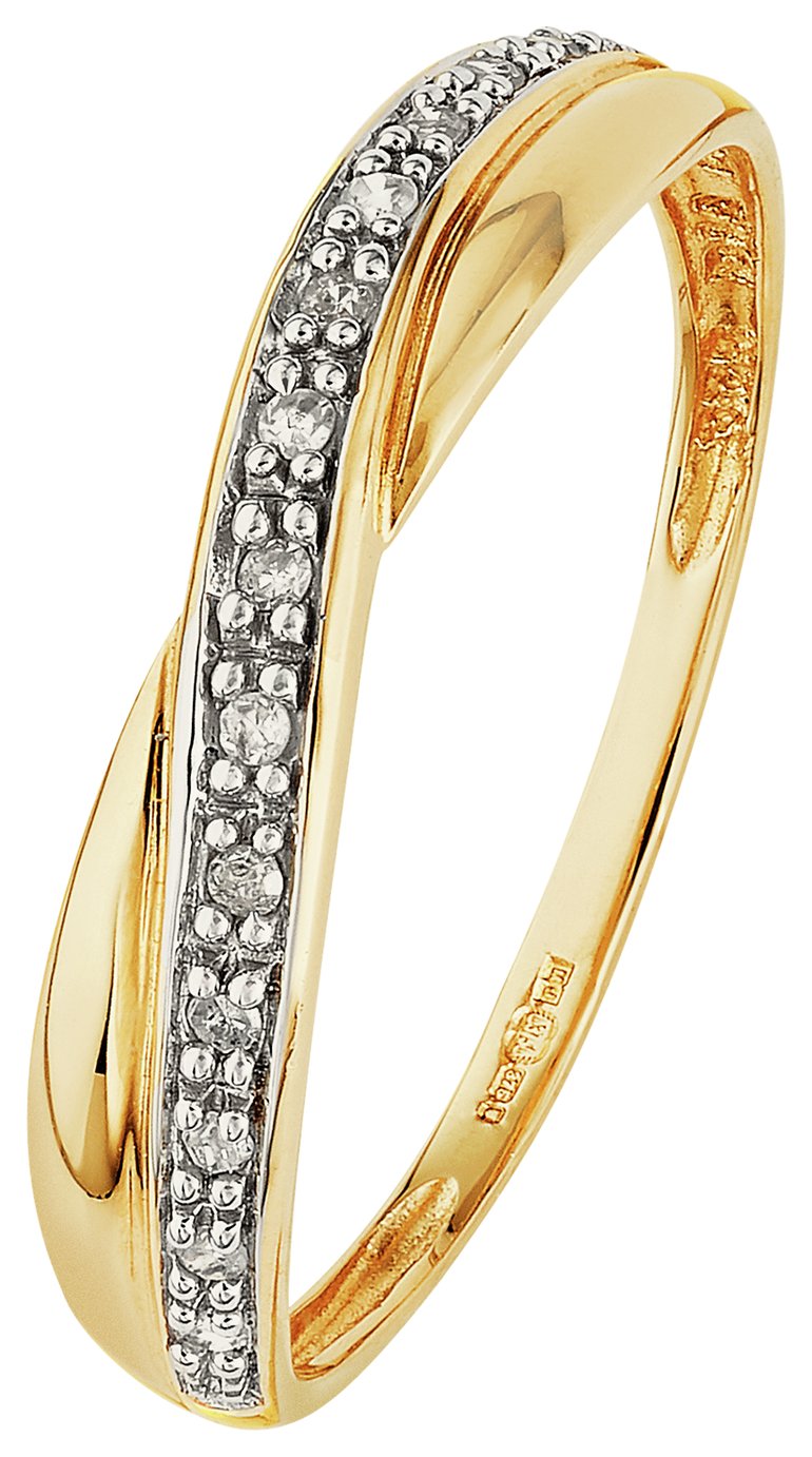 Revere 9ct Gold 0.05ct Diamond Crossover Eternity Ring - S