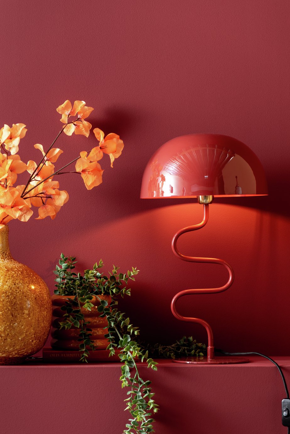 Present Time Cast Iron Twist Enable Table Lamp - Ochre Red