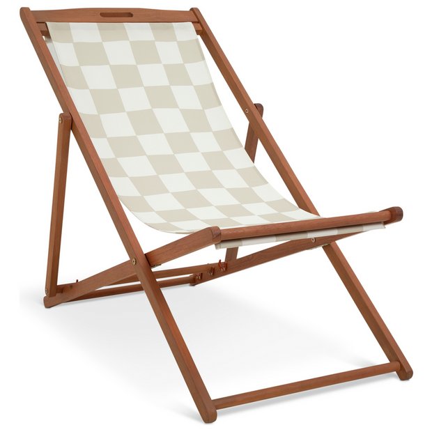 Buy Habitat Folding Wooden Garden Deck Chair- Cream & White | Garden chairs and sun loungers | Argos