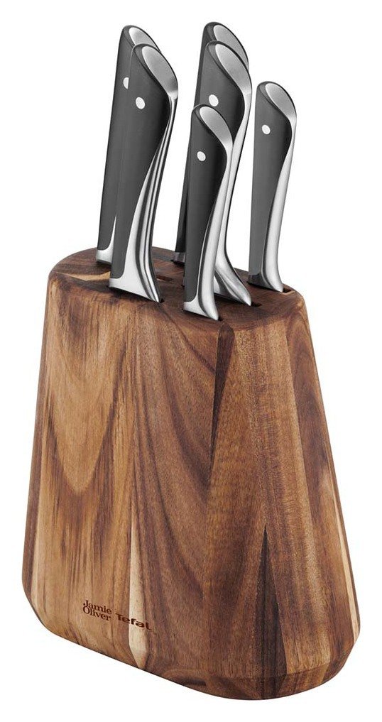 Tefal Jamie Oliver 6pc Knife Set with Acacia Wood Block