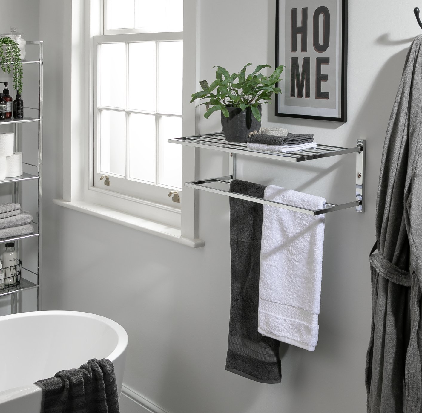 Habitat Wall Mounted Towel Rail and Shelf - Chrome