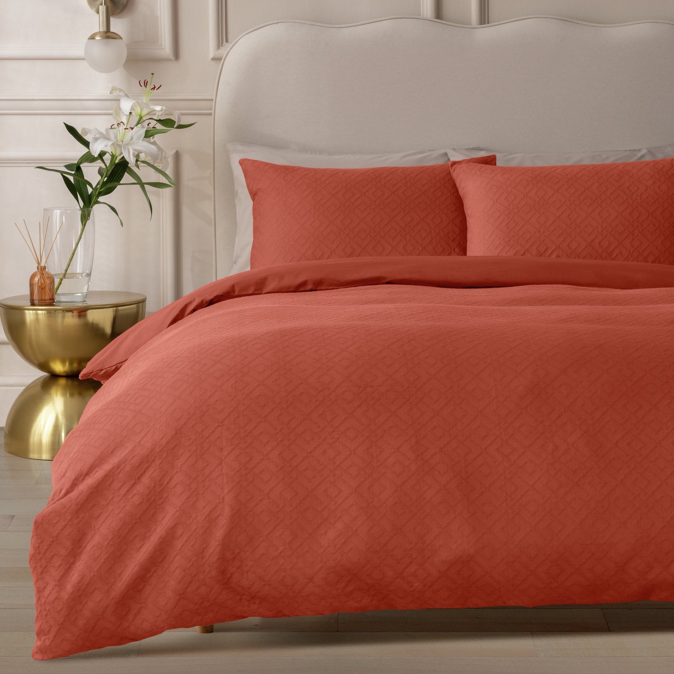 Habitat Cotton Jacquard Rust Bedding Set - King size