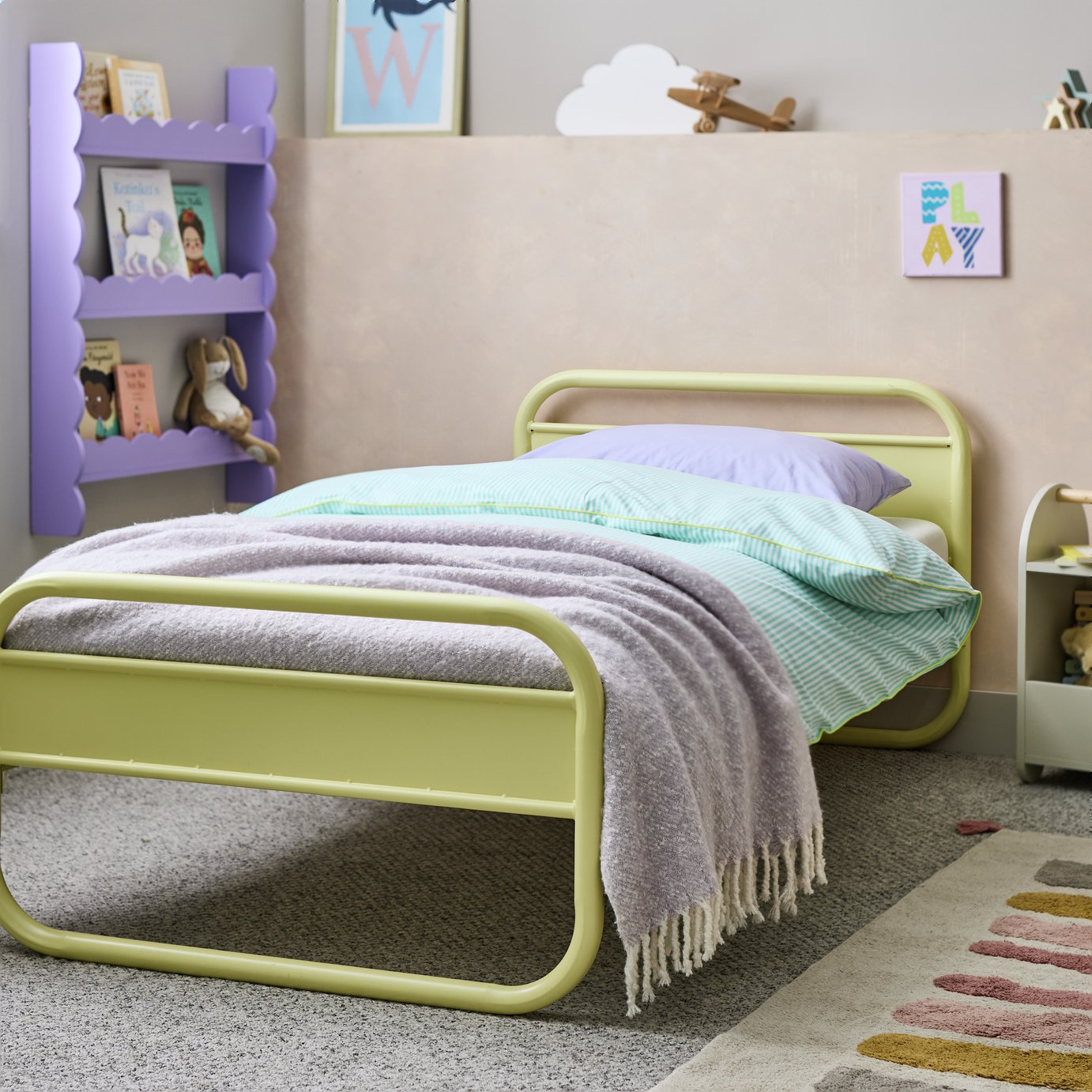 Habitat Kids Rory Curved Single Metal Bed Frame -Yellow
