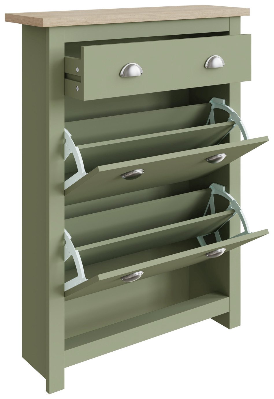 GFW Lancaster Shoe Storage Cabinet - Green & Oak