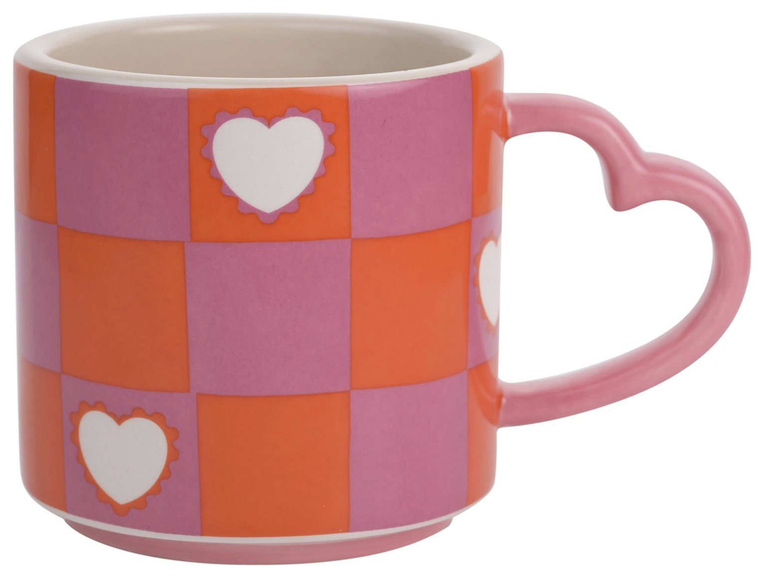 Raspberry Blossom Chequer And Heart Mug