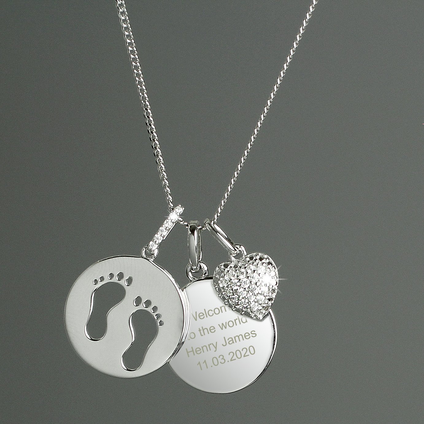 Personalised Memento Footprint and Heart Necklace