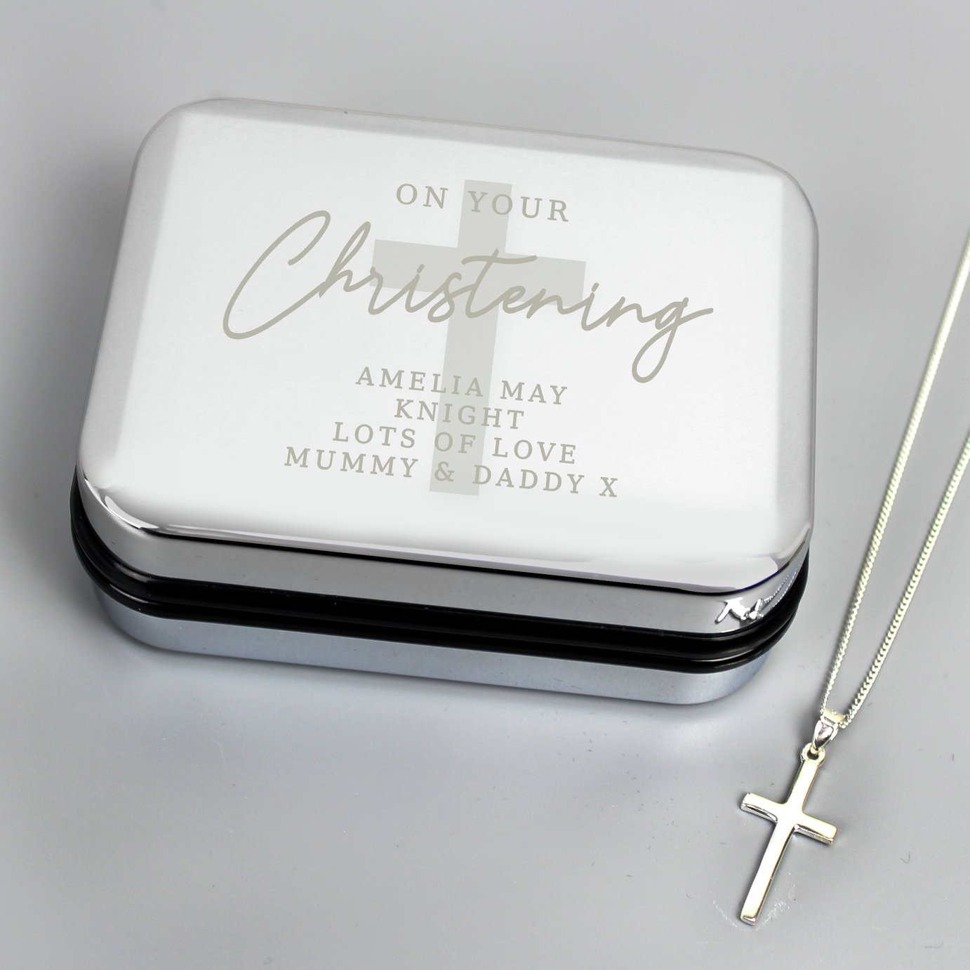 Personalised Memento Cross Necklace with Christening Box