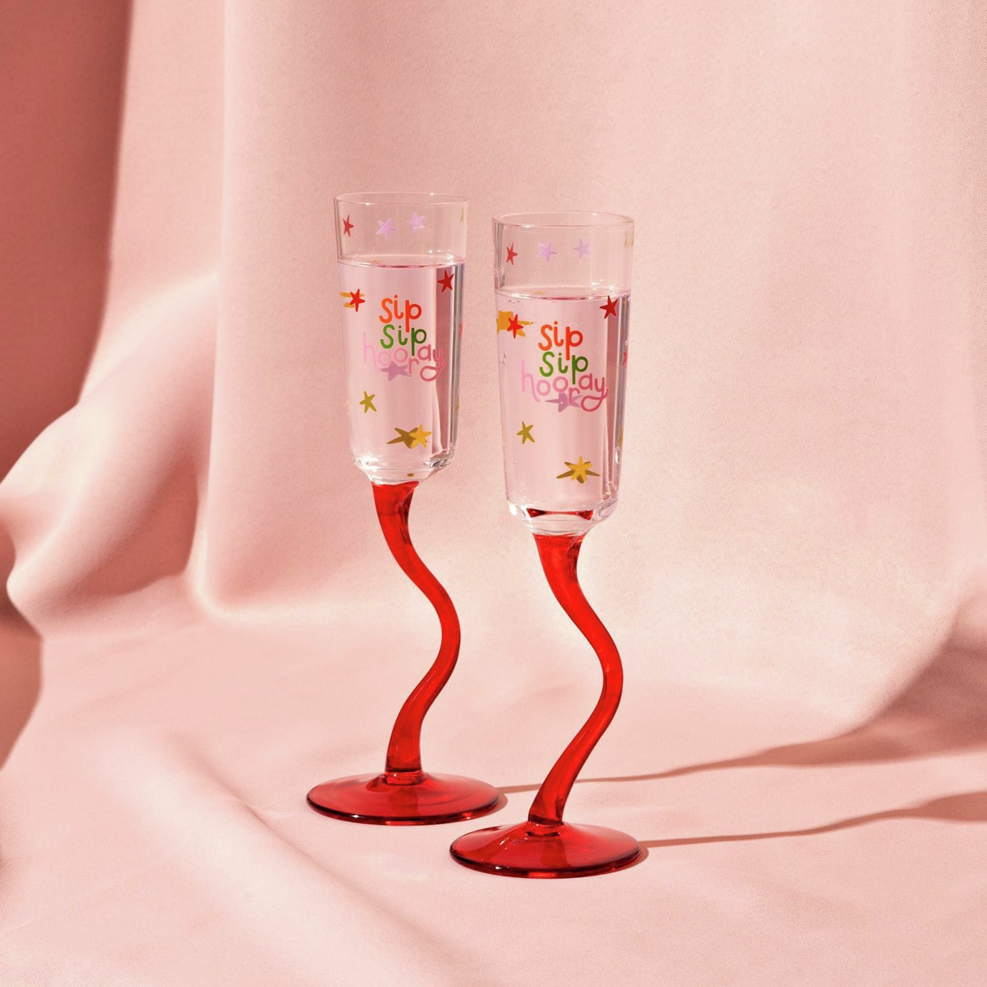 Raspberry Blossom Set of 2 Stem Flute Glasses