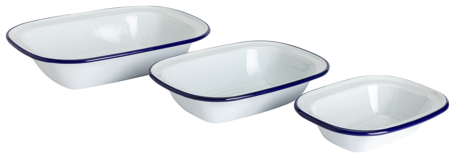 Falcon Oblong Enamel Coated Steel Pie Dish Set of 3 - White
