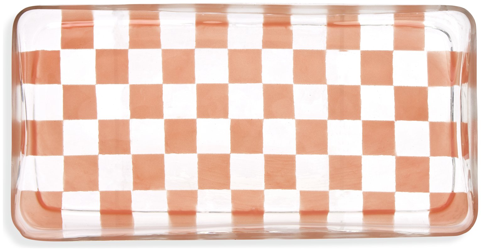 Habitat Checkered Glass Trinket Tray - Pink