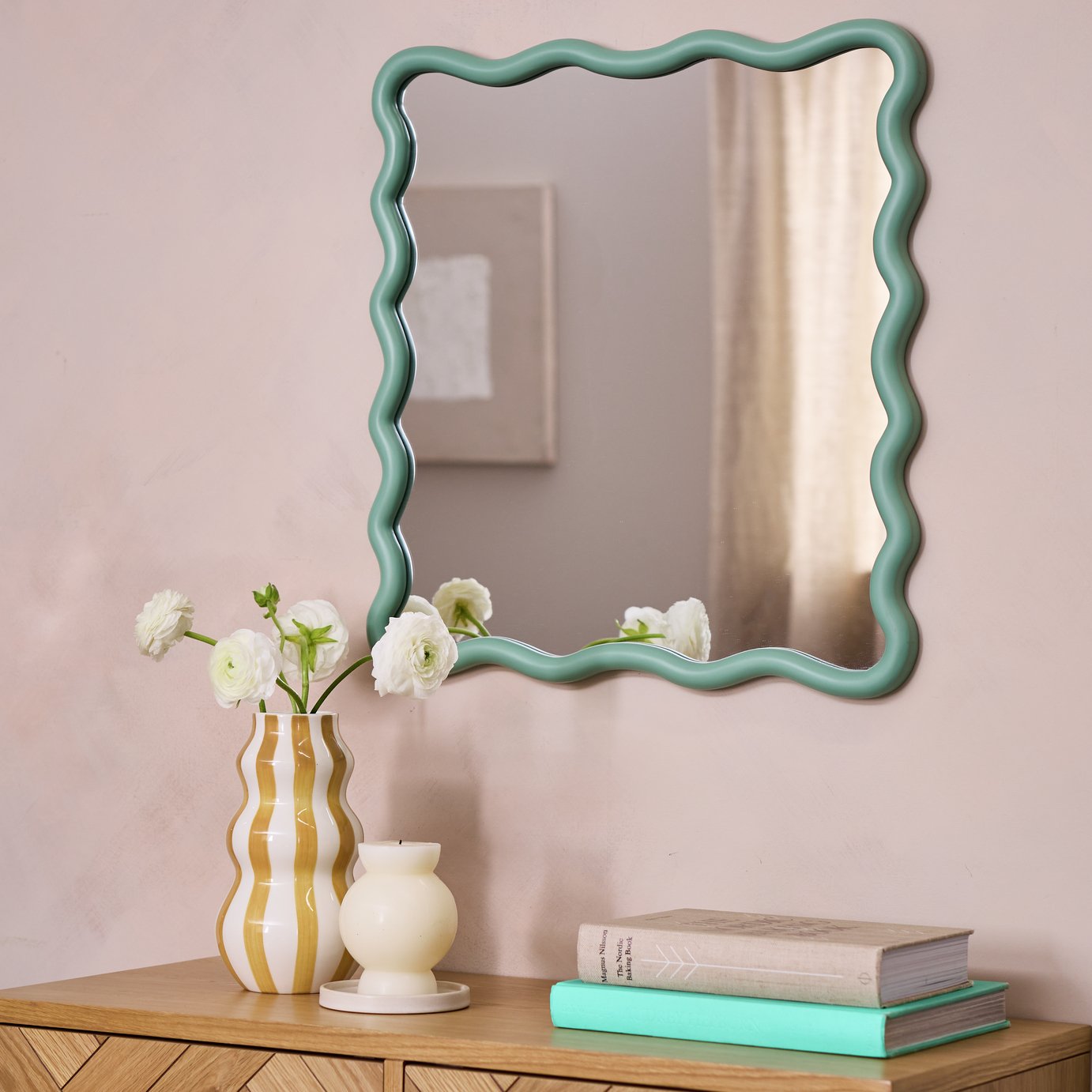 Habitat Green Wavy Wall Mirror - 60x57cm
