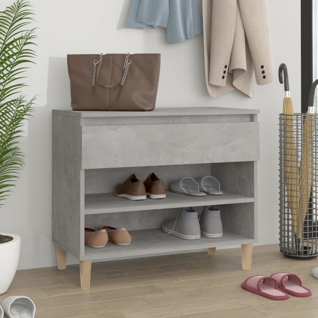 Walplus Solid Wood Shoe Cabinet - Concrete Grey - 70 x 36 x 60 cm