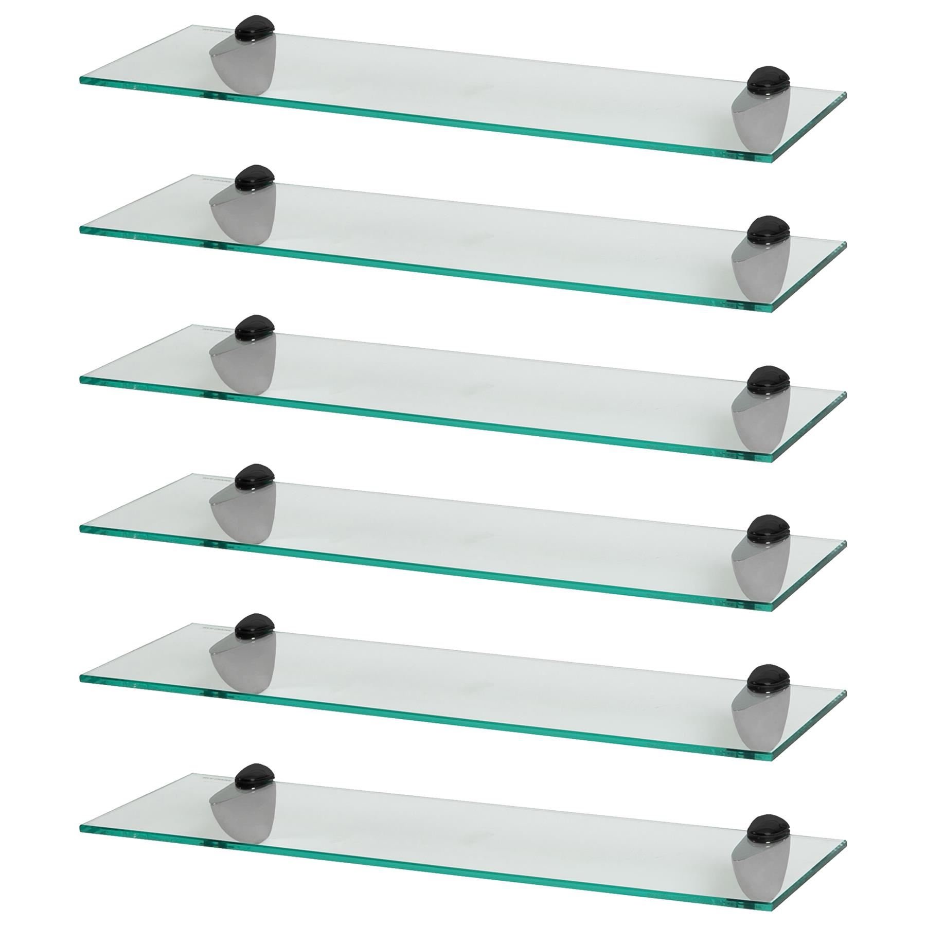 Harbour Housewares 60cm Floating Glass Bathroom Shelves Set of 6 - Black