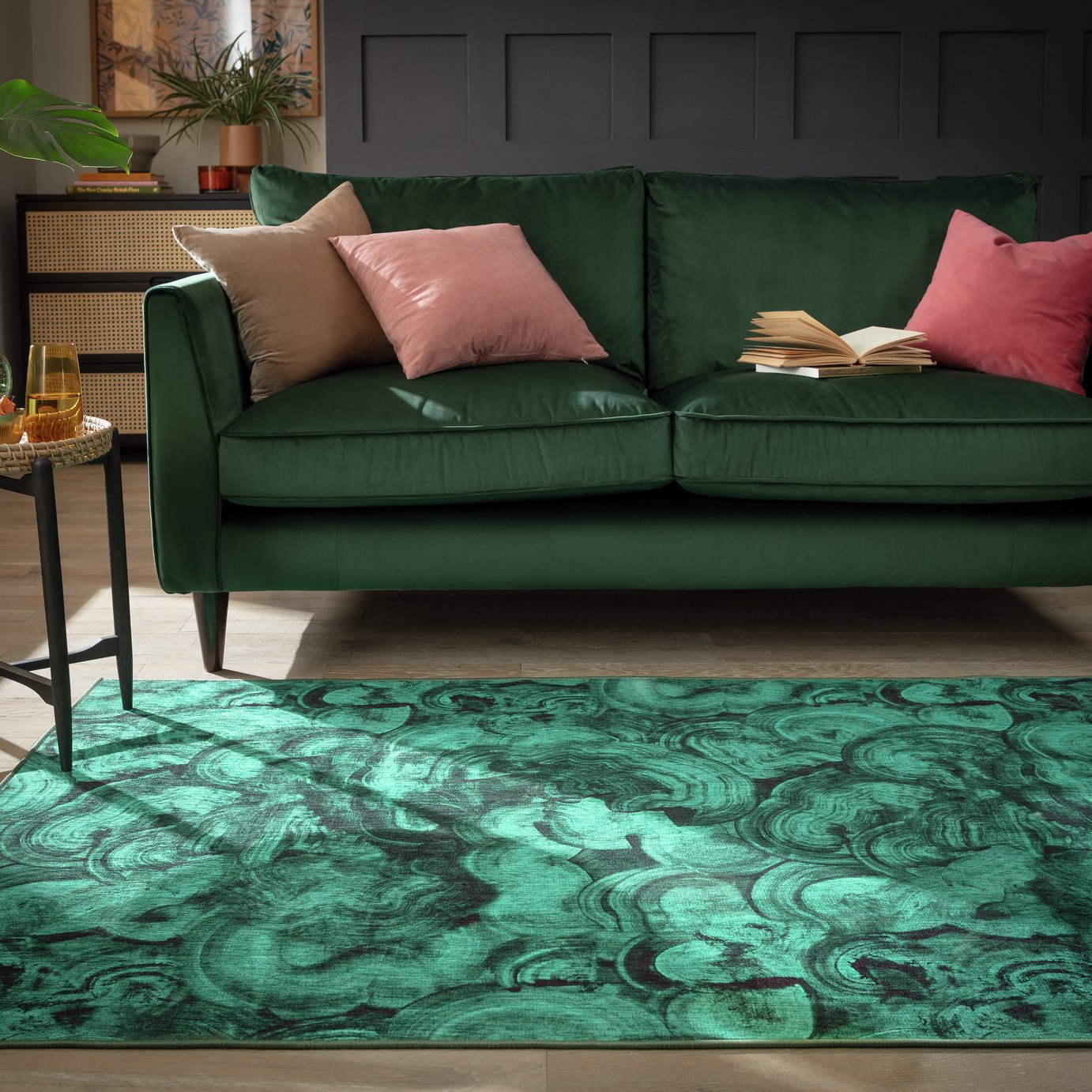 Habitat Malaki Print Green Flatweave Rug - 120X170cm