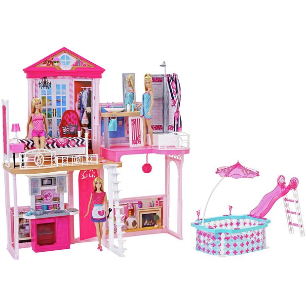 Buy Complete Barbie Home Set With 3 Dolls And Pool Dolls Houses Argos