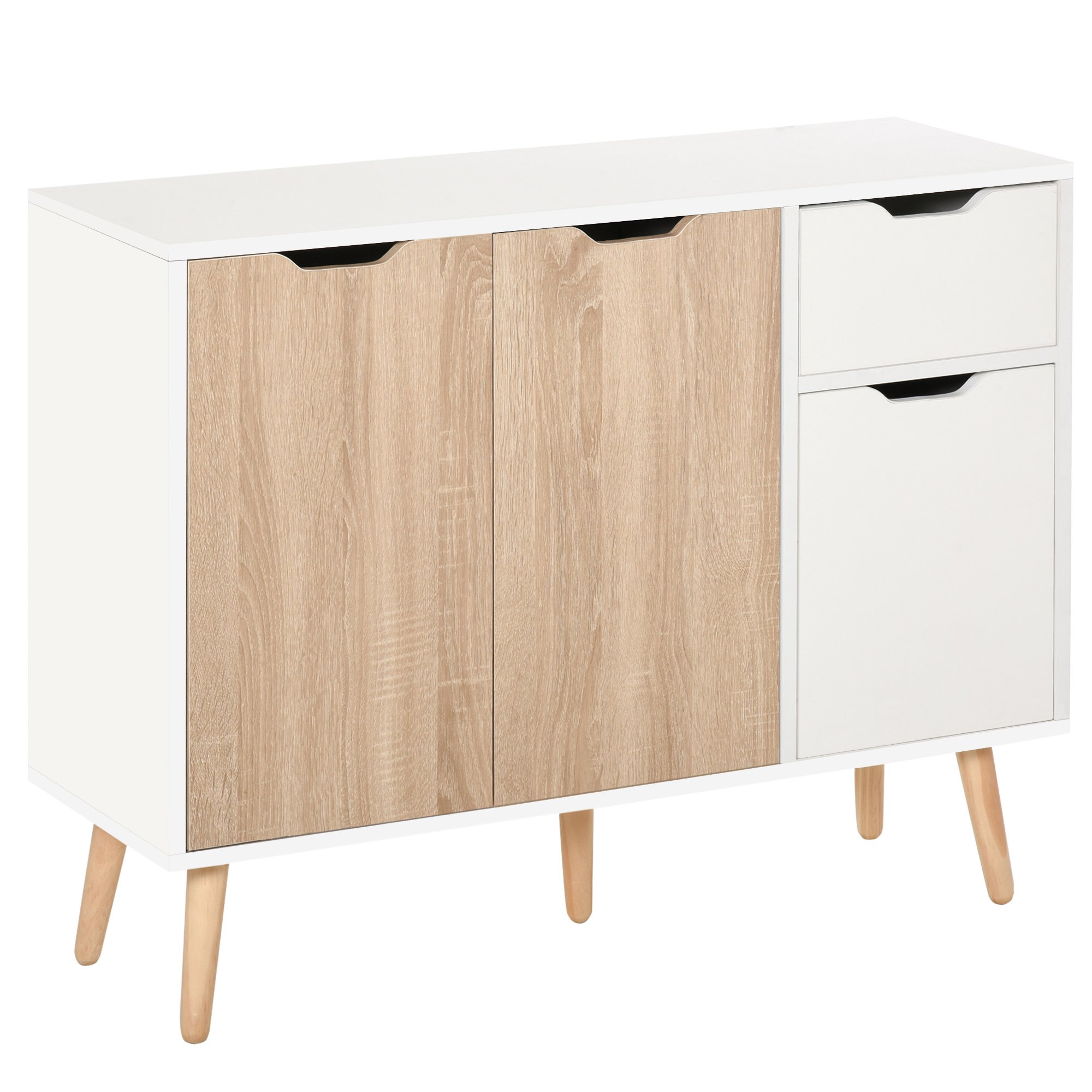 HOMCOM Wooden Storage Sideboard with Drawer and Solid Wood Legs - Natural