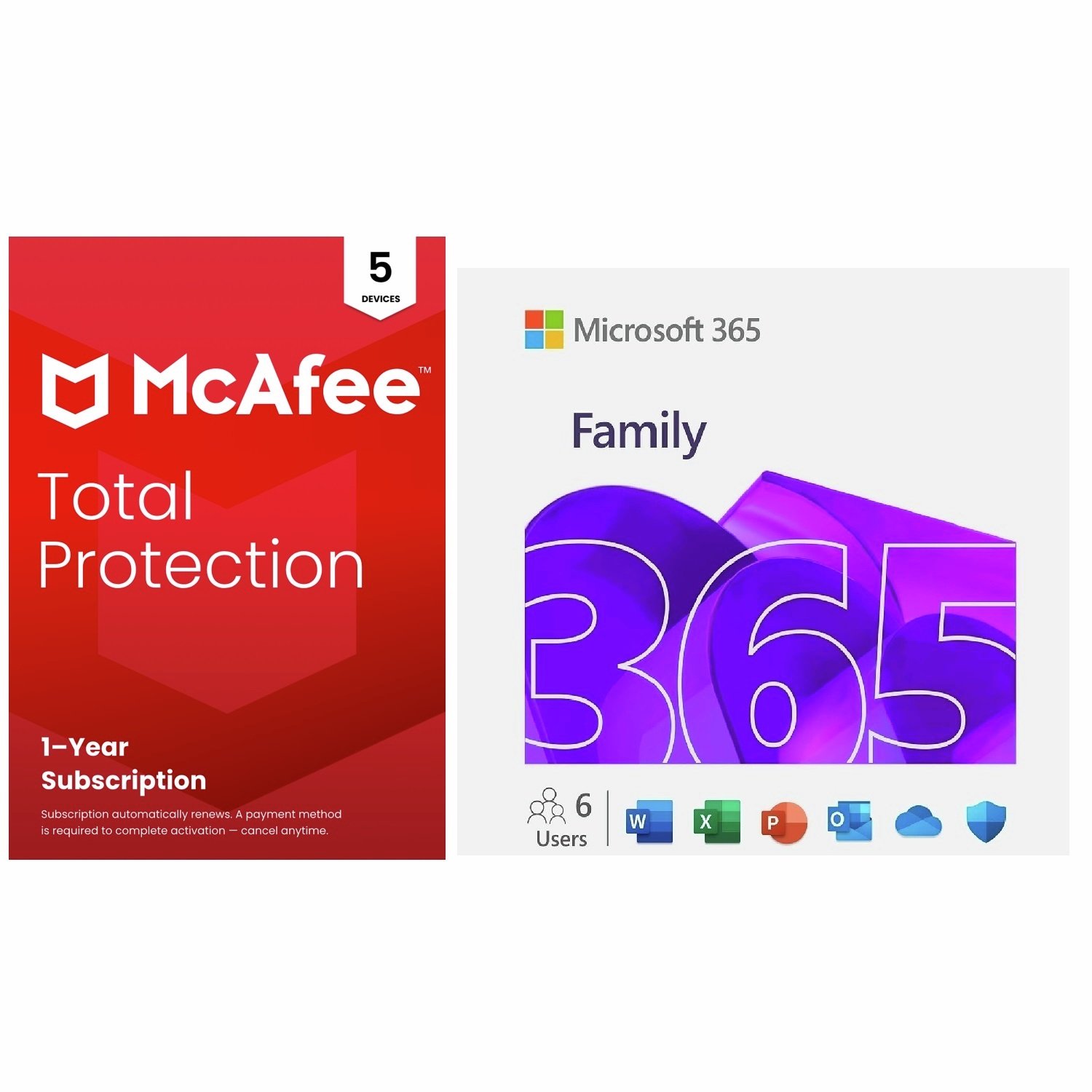 Microsoft 365 Family 6 People & McAfee 1 Year, 5 Device