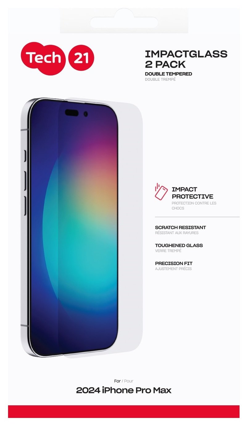 Tech21 iPhone 16 Pro Max Glass Screen Protector Twinpack