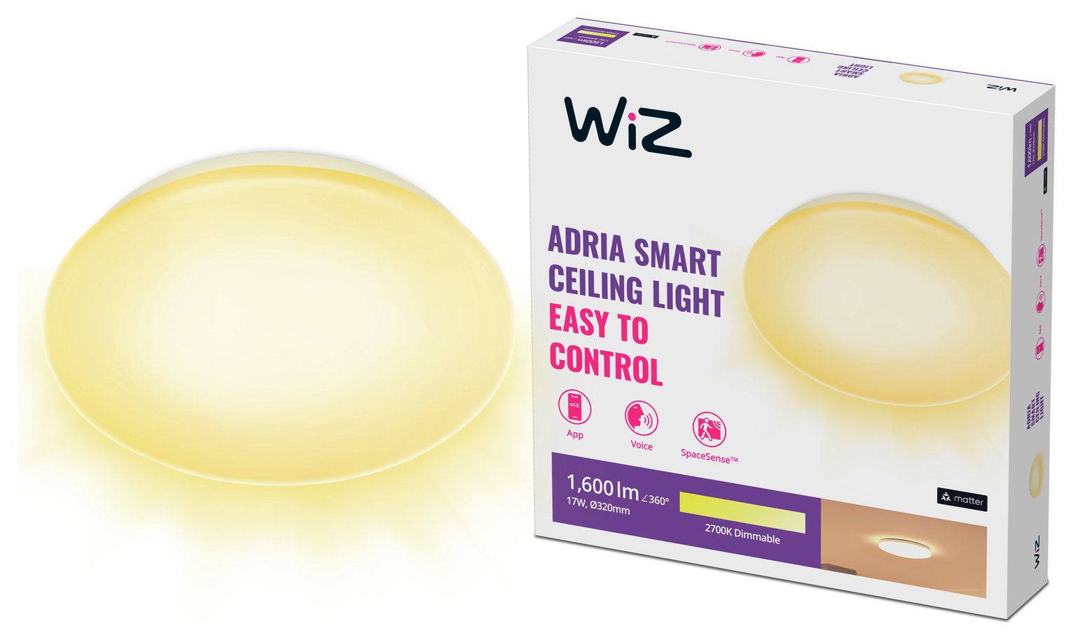 WiZ Adria Metal LED Smart Flush Ceiling Light - White