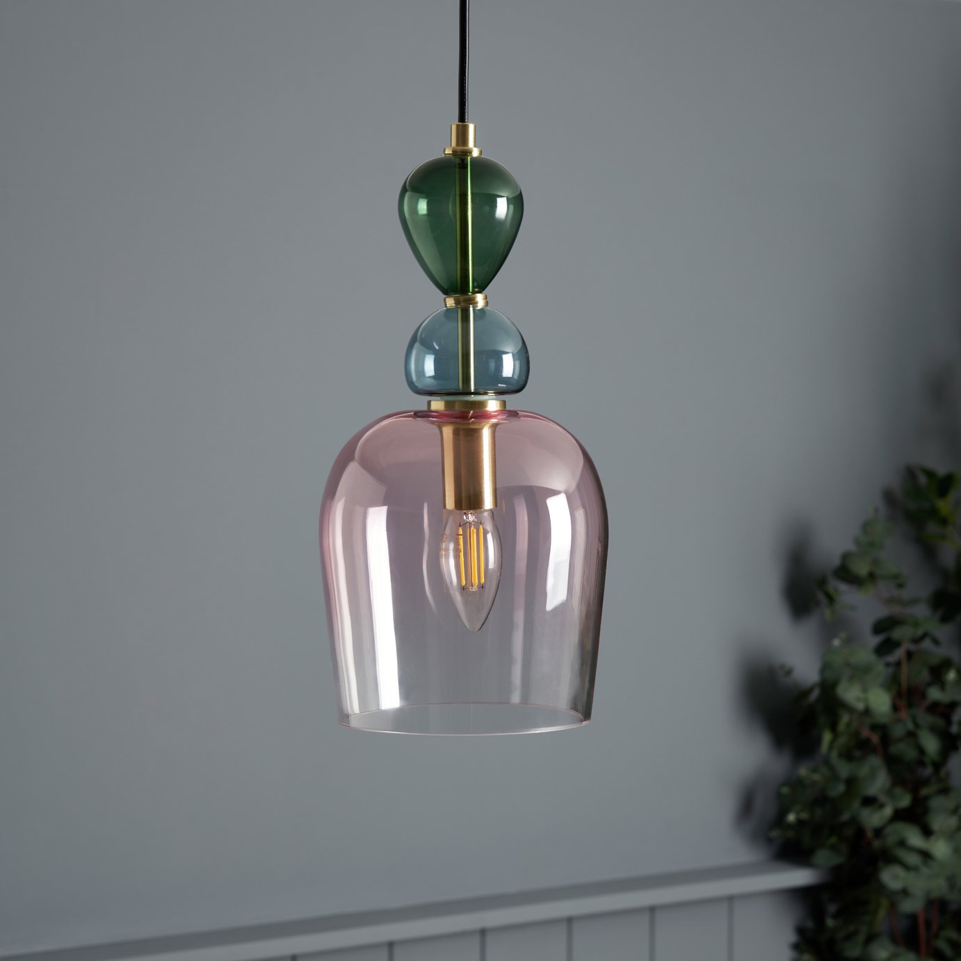 BHS Arezzo Glass Pendant Light - Blush Pink