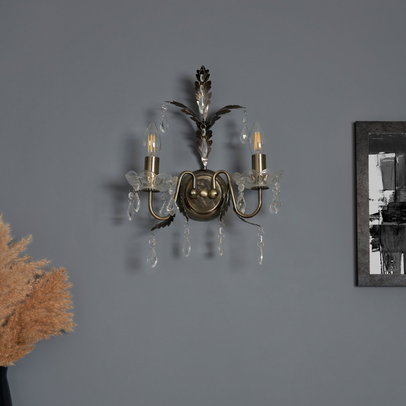 BHS Josefine Glass 2 Light Wall Light - Brass