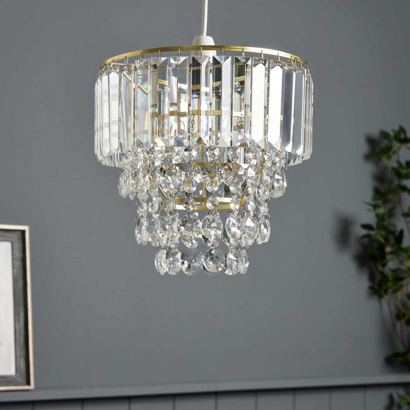 BHS Monroe Glass Easy Fit Pendant Light - Brass