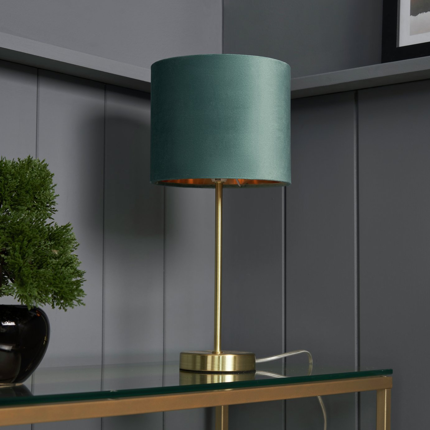 BHS Vera Velvet Steel Table Lamp