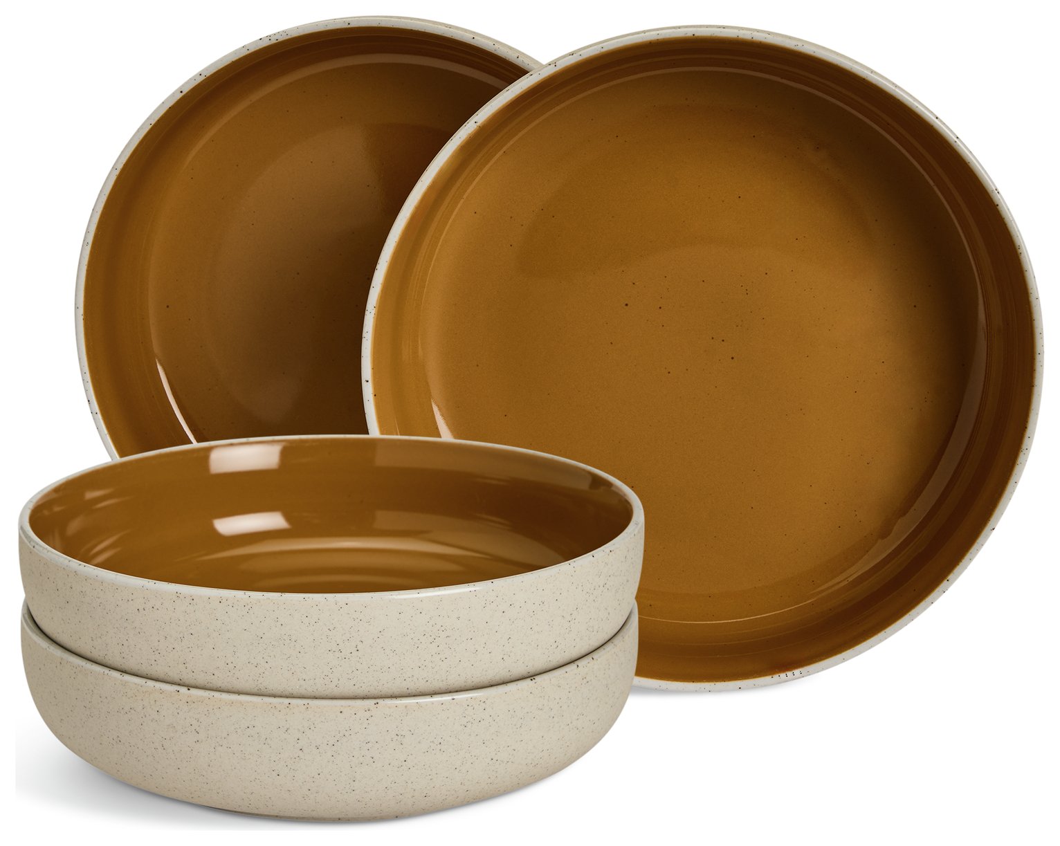 Habitat Raw Edge 4 Piece Stoneware Pasta Bowl - Camel Brown