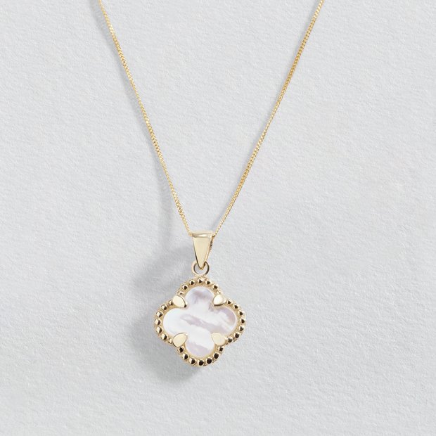 Buy Revere 9ct Yellow Gold MOP Clover Pendant Necklace Womens necklaces Argos