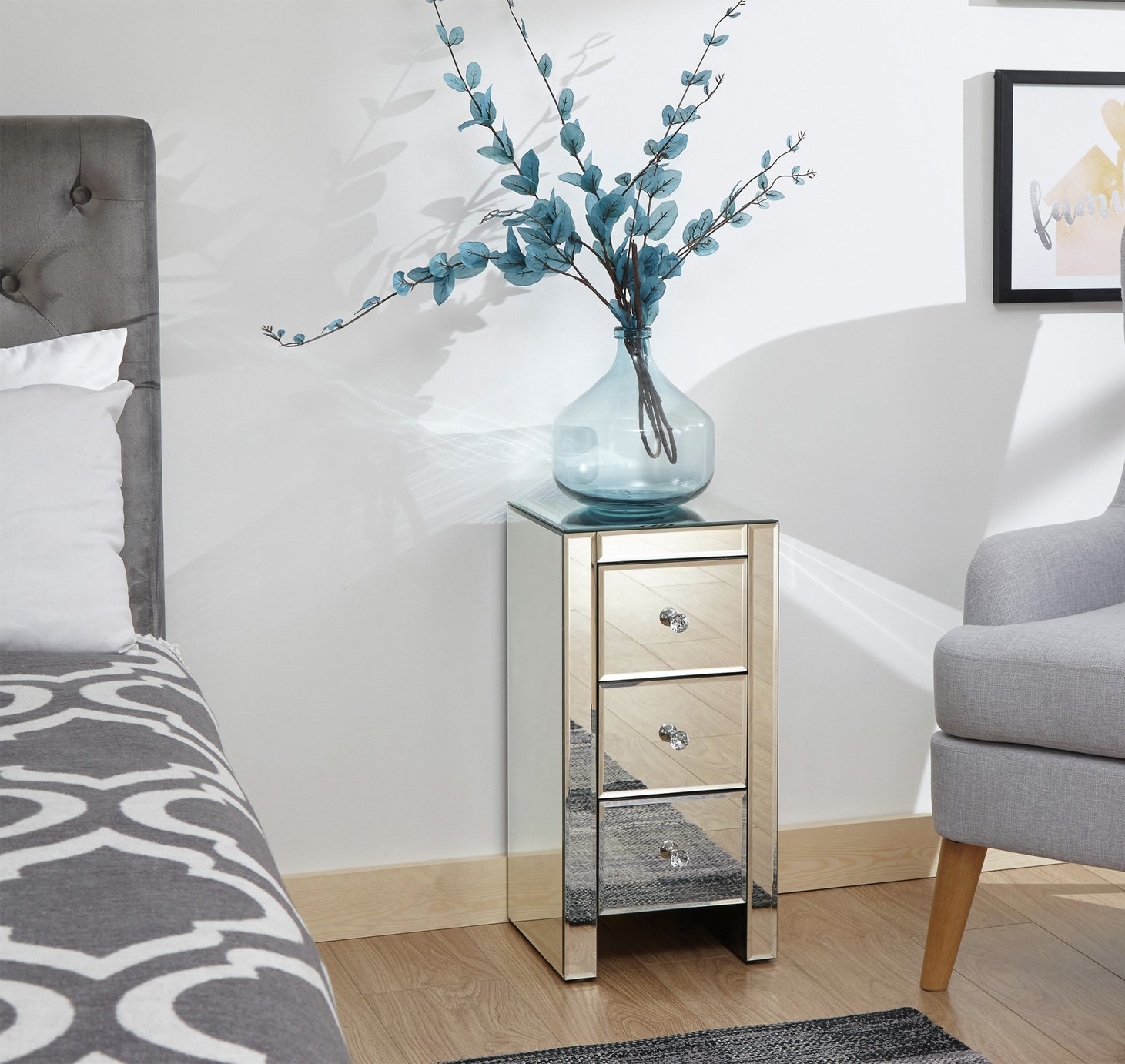 GFW 3 Drawer Bedside Table - Mirrored