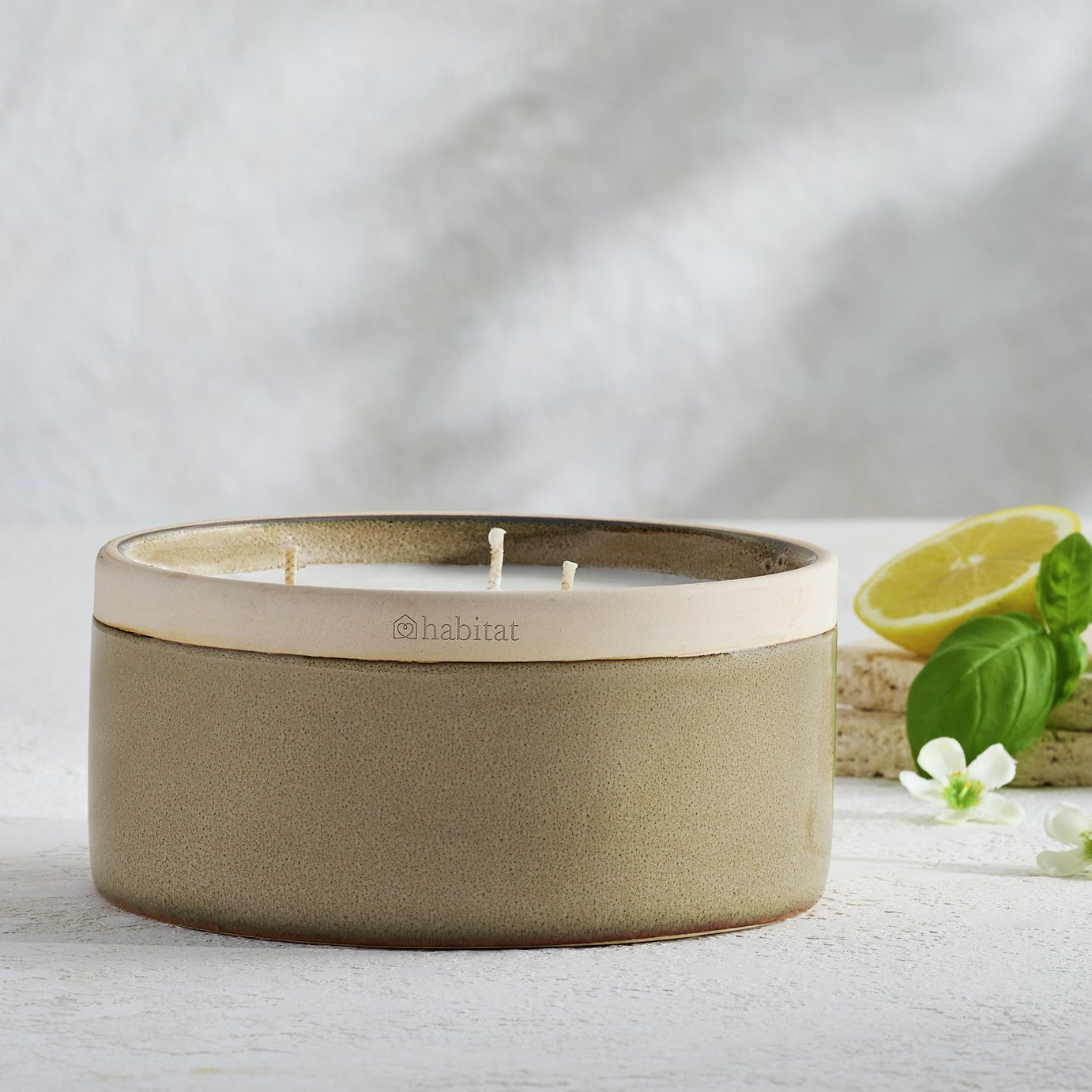 Habitat Large Multiwick Ceramic Candle - Geranium & Basil