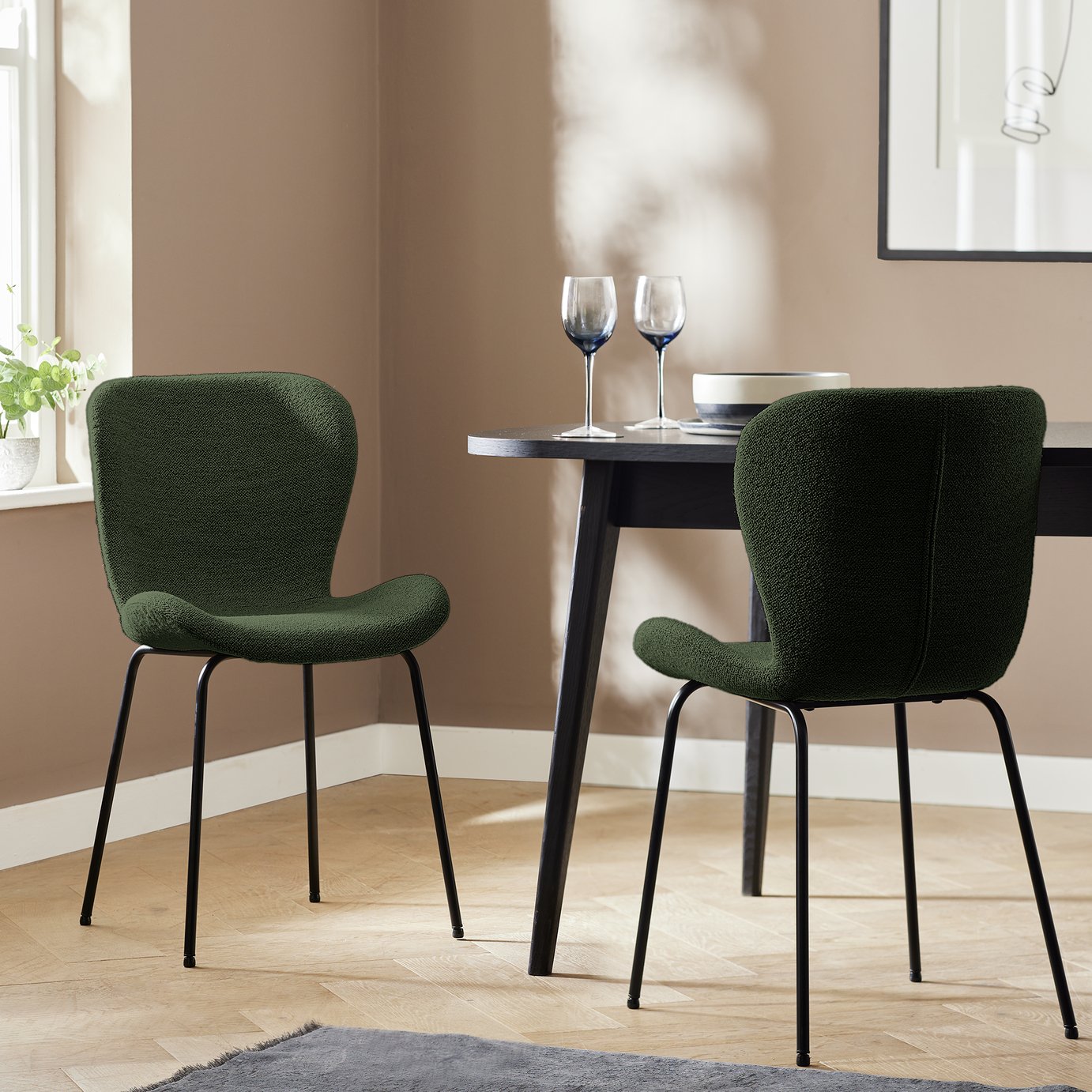 Habitat Etta Pair of Fabric Dining Chair - Green
