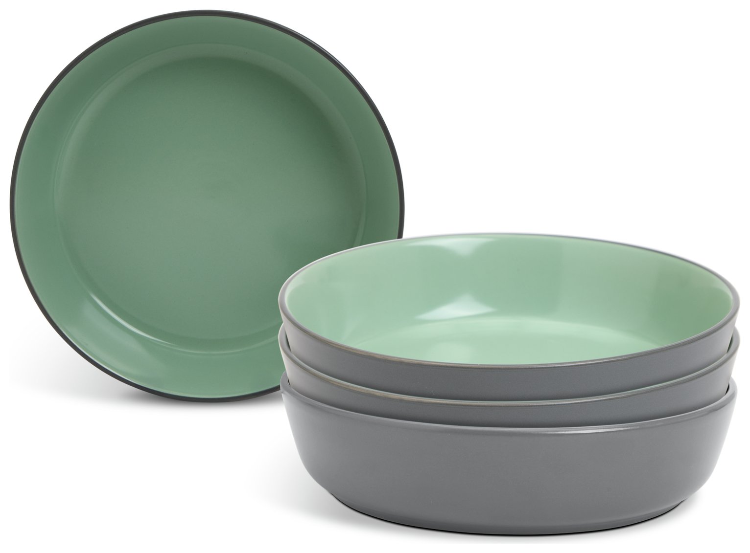 Habitat Two Tone 4 Piece Stoneware Pasta Bowls - Grey & Mint