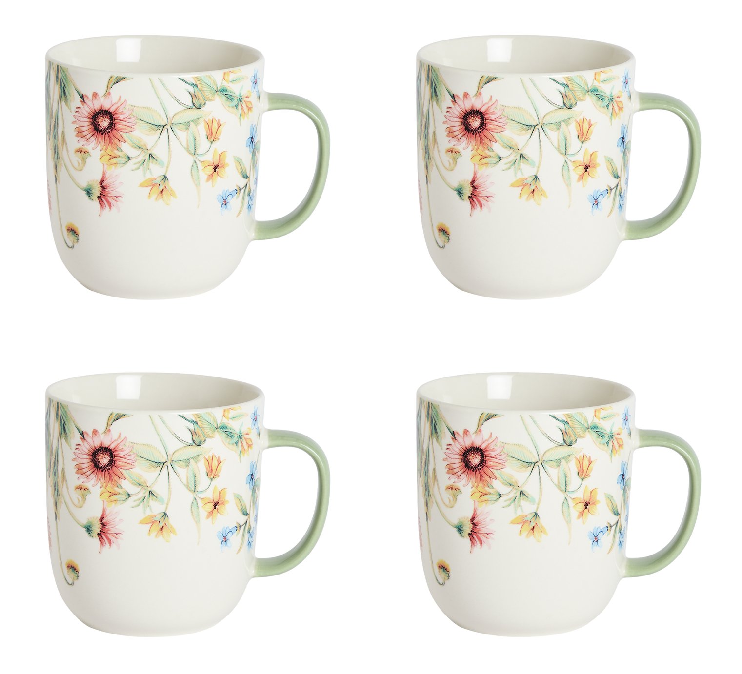 Argos Home Floral Set of 4 Mugs - Cream