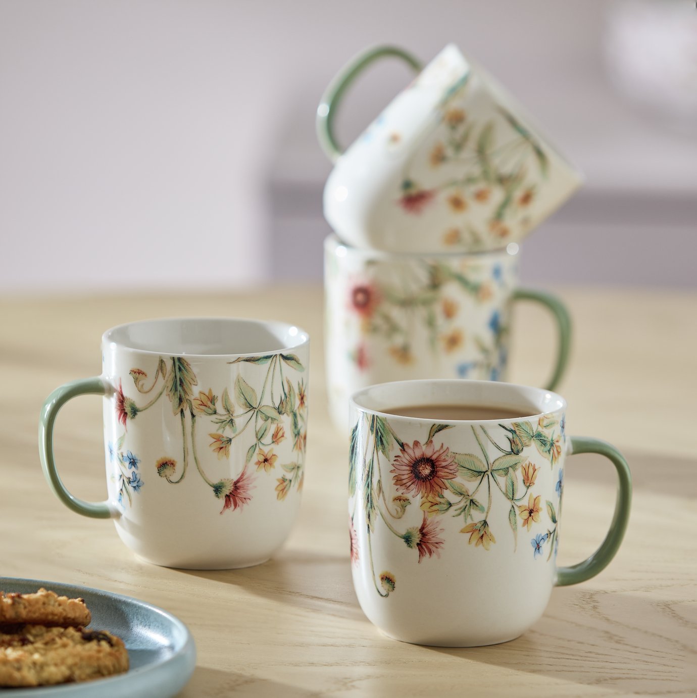 Argos Home Floral Set of 4 Mugs - Cream