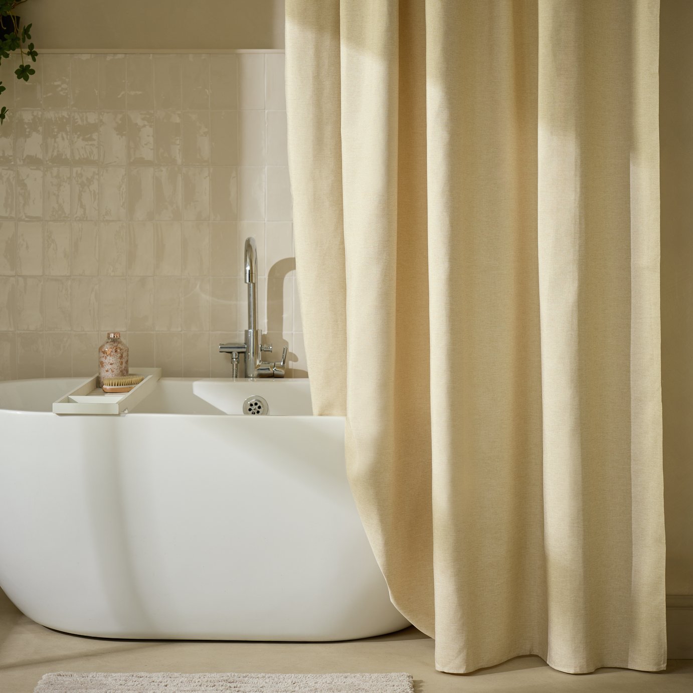 Argos Home Linen Effect Anti Bacterial Shower Curtain- Beige