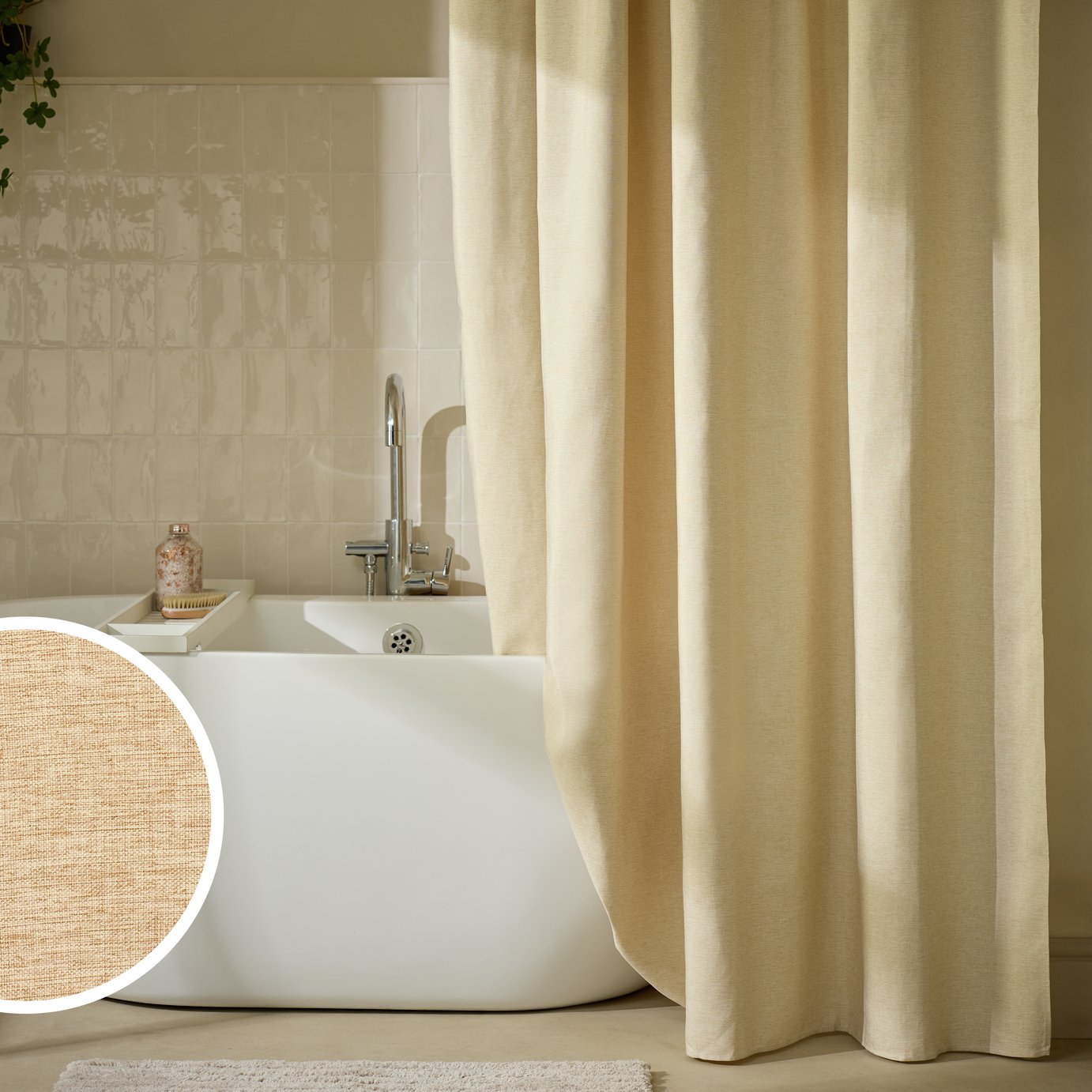 Argos Home Linen Effect Anti Bacterial Shower Curtain- Beige