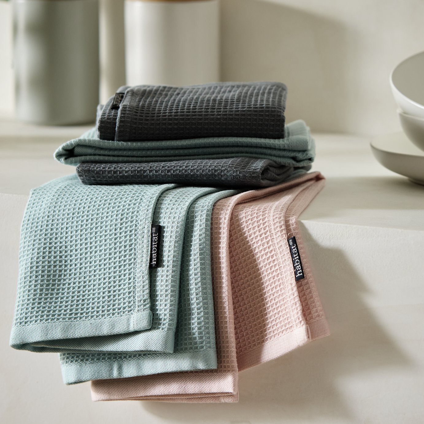 Habitat Waffle Pack of 5 Tea Towel - Multicolour