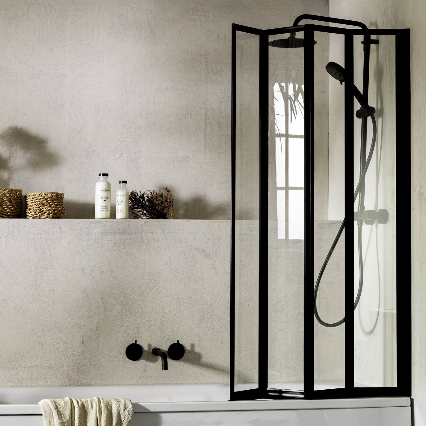 Argos Home 1400x840mm Folding Shower Screen - Black