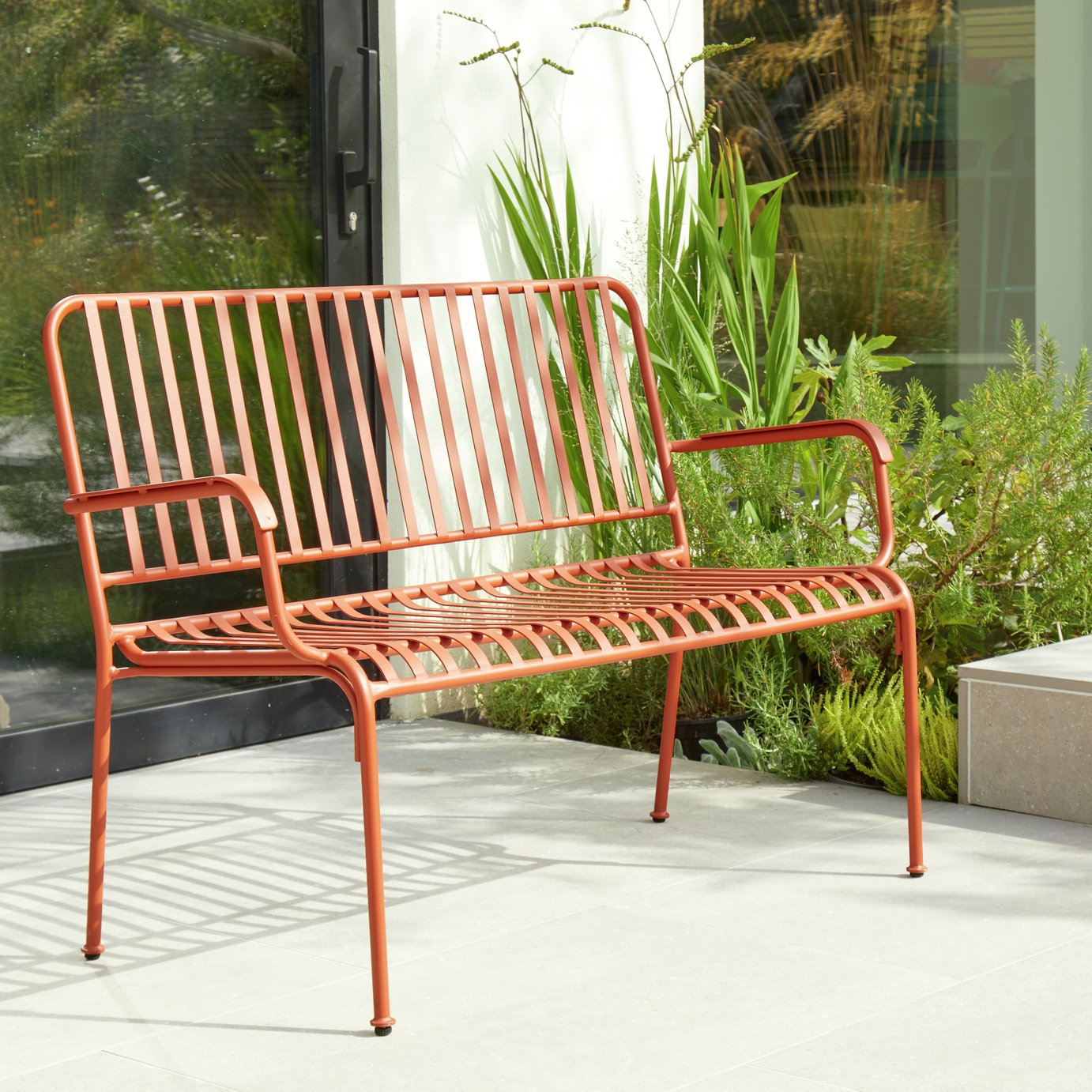 Habitat Indu 2 Seater Metal Garden Bench - Red