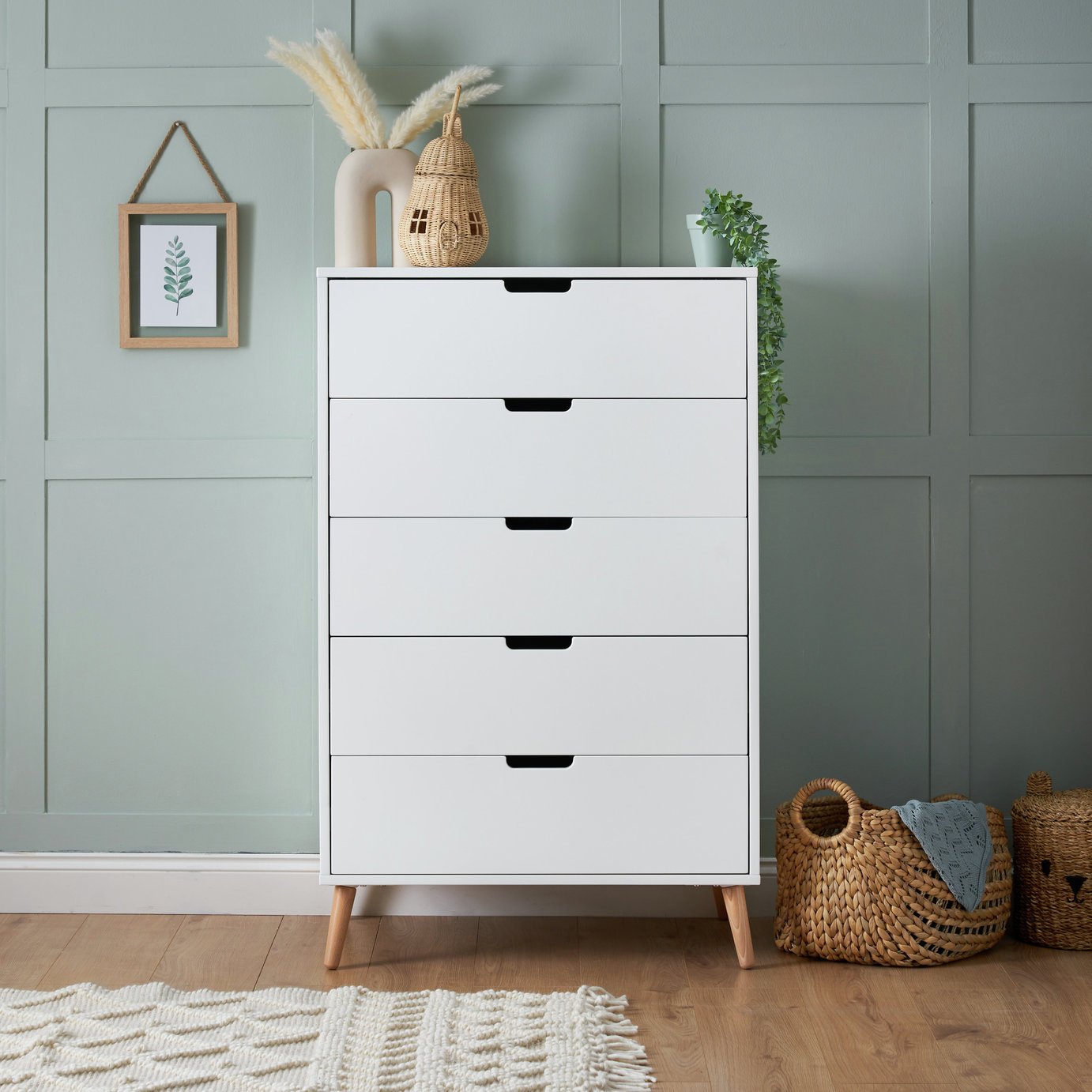 Obaby Maya 5 Drawer Tallboy - White
