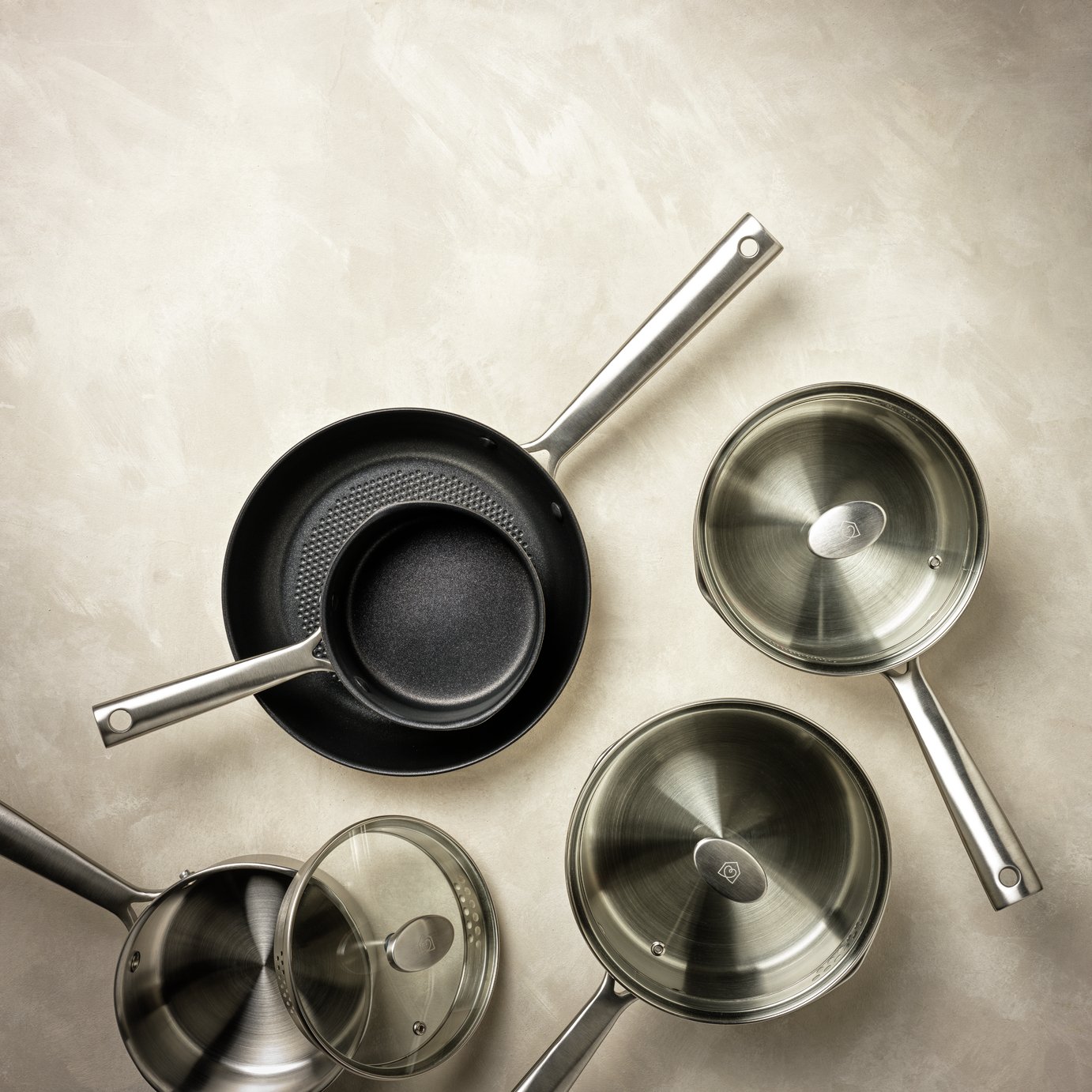 Habitat 5 Piece Brushed Stainless Steel Pan Set 