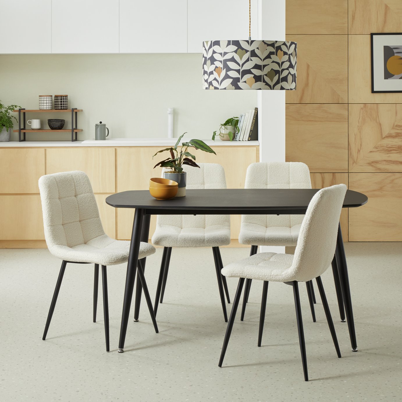 Argos Home Cobin Black Dining Table & 4 White Chairs