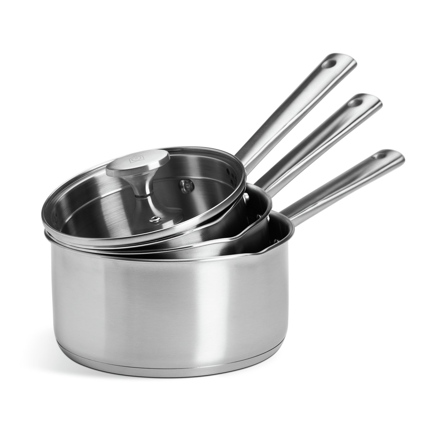 Habitat 3 Piece Brushed Stainless Steel Pan Set